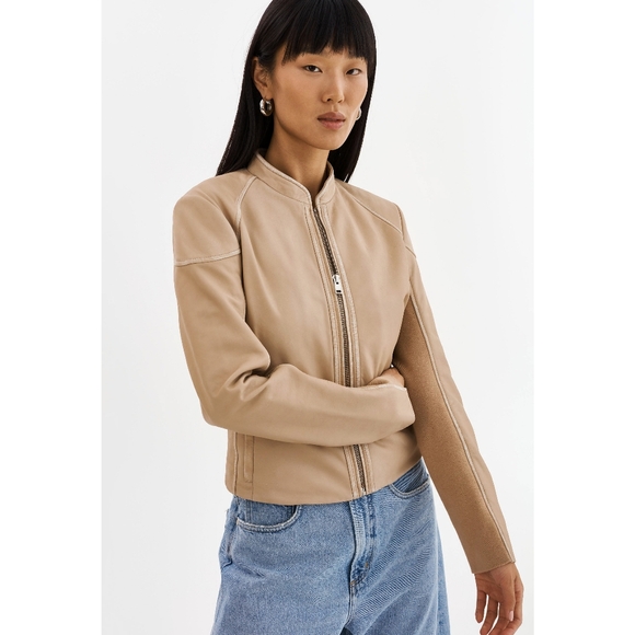 Lamarque x Anthropologie Hira Fitted Lamb Leather Minimilist Jacket - Picture 3 of 9